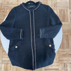 Zara Basic Collection Tweed Coat with Gold Trim